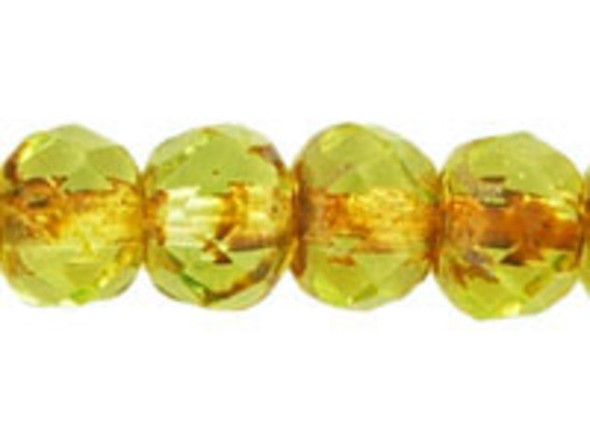 Gem-Cut Fire-Polish Rondelle 6 x 4mm : Jonquil - Picasso (25pcs)