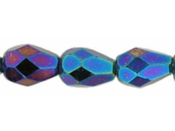 Fire-Polish 7 x 5mm - Teardrop : Iris - Blue (25pcs)