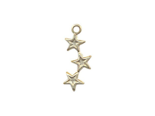 Brass Charm, Triple Star, 14x5mm, Single-Loop (12 Pieces)