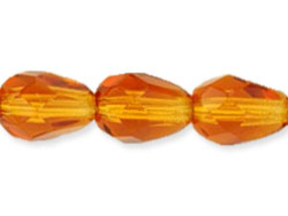 Fire-Polish 7 x 5mm - Teardrop : Dk Topaz (25pcs)