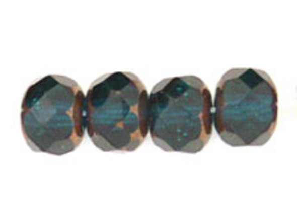 Gem-Cut Fire-Polish Rondelle 6 x 4mm : Copper - Emerald (25pcs)