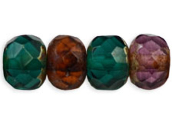 Gem-Cut Fire-Polish Rondelle 6 x 4mm : Picasso - Multi Color - Dark Mix (25pcs)