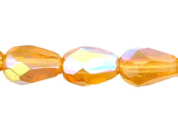 Fire-Polish 7 x 5mm - Teardrop : Topaz AB (25pcs)