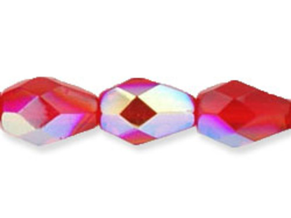 Fire-Polish 7 x 5mm - Teardrop : Siam Ruby AB (25pcs)