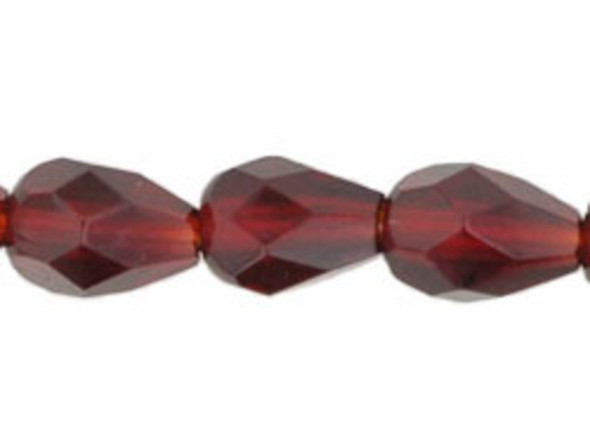 Fire-Polish 7 x 5mm - Teardrop : Ruby (25pcs)