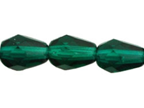 Fire-Polish 7 x 5mm - Teardrop : Emerald (25pcs)