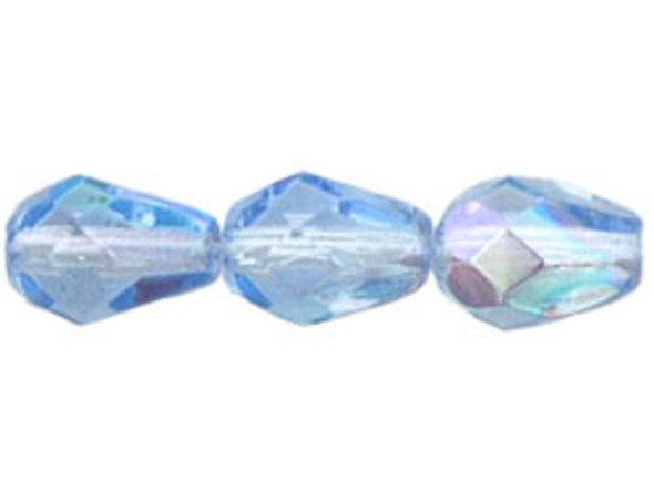 Fire-Polish 7 x 5mm - Teardrop : Lt Sapphire AB (25pcs)