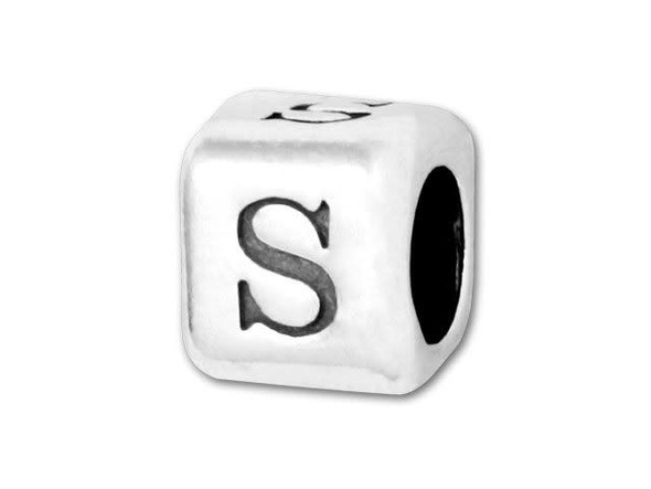 This quality sterling silver alphabet bead features the letter S printed on four sides. Made in the USA, this 4.5mm alphabet bead has a 3mm hole and is wonderful for beaded baby name bracelets, jewelry made with silver charms, and graduation jewelry and other items commemorating special events. This alphabet bead is among the finest quality you will find anywhere. The brilliant silver shine will complement any color palette.