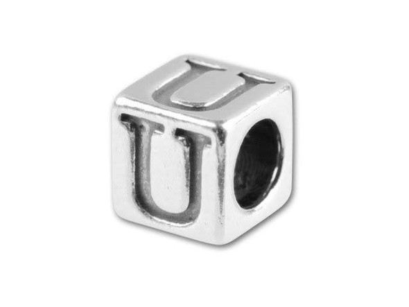 Spell out your name and favorite phrases with this sterling silver 5.6mm alphabet bead featuring the letter U. This alphabet bead allows you to completely personalize all of your jewelry designs and the bright sterling silver ensures it will look and feel high-quality. The letter appears on four sides of the bead, so it's sure to be visible at all times. Whether you're spelling unicorns, Ursula or Uganda, this is the bead you need.