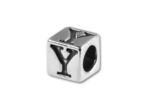 This quality sterling silver alphabet bead features the letter Y engraved into four sides. Made in the USA, this 4.5mm alphabet bead features a wonderful cube shape that will stand out in your designs. You can use the wide stringing hole with thicker stringing materials, too. 