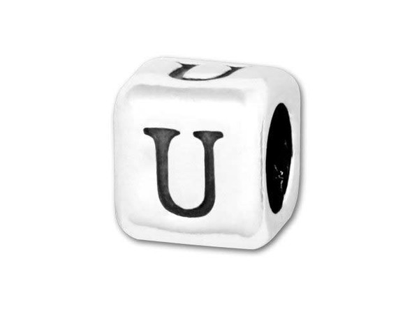 This quality sterling silver alphabet bead features the letter U printed on four sides. Made in the USA, this 4.5mm alphabet bead has a 3mm hole and is wonderful for beaded baby name bracelets, jewelry made with silver charms, and graduation jewelry and other items commemorating special events. This alphabet bead is among the finest quality you will find anywhere. The brilliant silver shine will complement any color palette.