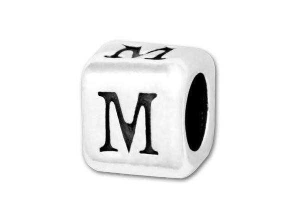 Sterling Silver 4.5mm Rounded Alphabet Bead - M