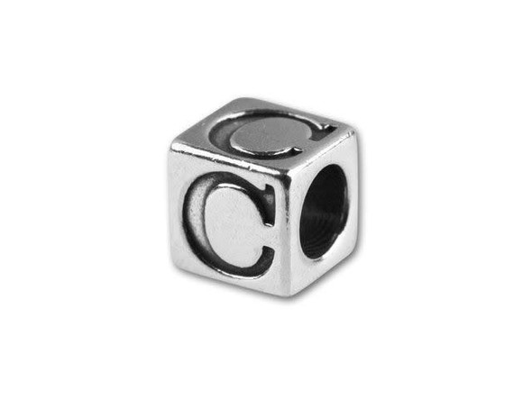 This quality sterling silver alphabet bead features the letter C engraved into four sides. Made in the USA, this 4.5mm alphabet bead features a wonderful cube shape that will stand out in your designs. You can use the wide stringing hole with thicker stringing materials, too. 