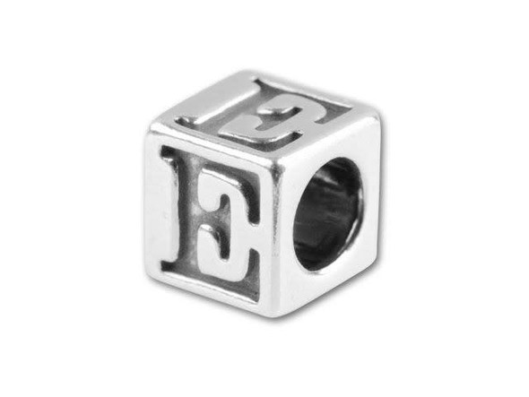 Spell out your name and favorite phrases with this sterling silver 5.6mm alphabet bead featuring the letter E. This alphabet bead allows you to completely personalize all of your jewelry designs and the bright sterling silver ensures they will look and feel high quality. The letter appears on four sides of the bead, so it's sure to be visible at all times. Whether you're spelling emerald, Evelyn or Eugene, this is the bead you need.