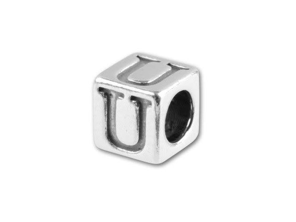 This quality sterling silver alphabet bead features the letter U printed on four sides. Made in the USA, this 4.5mm alphabet bead has a 3mm hole and is wonderful for beaded baby name bracelets, jewelry made with silver charms, and graduation jewelry and other items commemorating special events. This alphabet bead is among the finest quality you will find anywhere. The brilliant silver shine will complement any color palette.