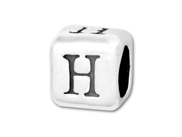 This quality sterling silver alphabet bead features the letter H printed on four sides. Made in the USA, this 4.5mm alphabet bead has a 3mm hole and is wonderful for beaded baby name bracelets, jewelry made with silver charms, and graduation jewelry and other items commemorating special events. This alphabet bead is among the finest quality you will find anywhere. The brilliant silver shine will complement any color palette.