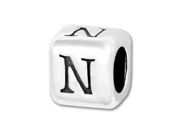 This quality sterling silver alphabet bead features the letter N printed on four sides. Made in the USA, this 4.5mm alphabet bead has a 3mm hole and is wonderful for beaded baby name bracelets, jewelry made with silver charms, and graduation jewelry and other items commemorating special events. This alphabet bead is among the finest quality you will find anywhere. The brilliant silver shine will complement any color palette.