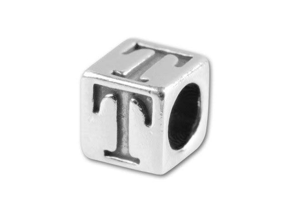 Sterling Silver 5.6mm Alphabet Bead - T