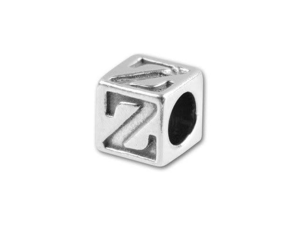 This quality sterling silver alphabet bead features the letter Z engraved into four sides. Made in the USA, this 4.5mm alphabet bead features a wonderful cube shape that will stand out in your designs. You can use the wide stringing hole with thicker stringing materials, too. 