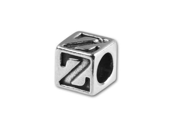 This quality sterling silver alphabet bead features the letter Z engraved into four sides. Made in the USA, this 4.5mm alphabet bead features a wonderful cube shape that will stand out in your designs. You can use the wide stringing hole with thicker stringing materials, too. 