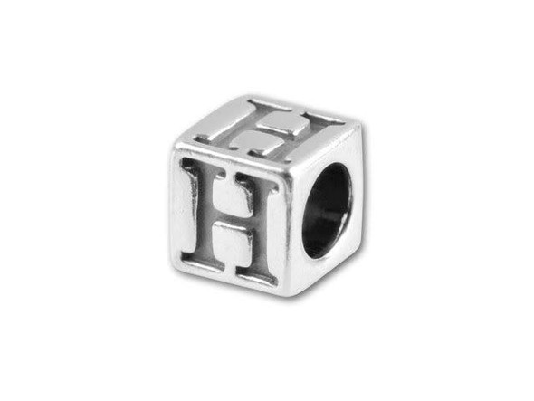 This quality sterling silver alphabet bead features the letter H engraved into four sides. Made in the USA, this 4.5mm alphabet bead features a wonderful cube shape that will stand out in your designs. You can use the wide stringing hole with thicker stringing materials, too. 