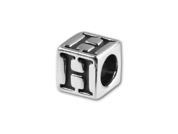 This quality sterling silver alphabet bead features the letter H engraved into four sides. Made in the USA, this 4.5mm alphabet bead features a wonderful cube shape that will stand out in your designs. You can use the wide stringing hole with thicker stringing materials, too. 