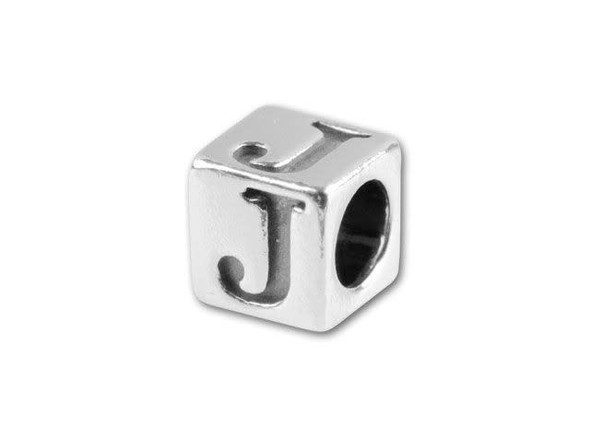 This quality sterling silver alphabet bead features the letter J engraved into four sides. Made in the USA, this 4.5mm alphabet bead features a wonderful cube shape that will stand out in your designs. You can use the wide stringing hole with thicker stringing materials, too. 