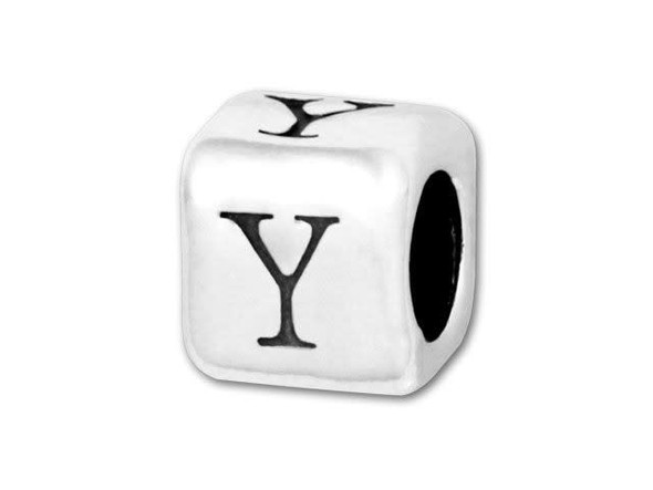 This quality sterling silver alphabet bead features the letter Y printed on four sides. Made in the USA, this 4.5mm alphabet bead has a 3mm hole and is wonderful for beaded baby name bracelets, jewelry made with silver charms, and graduation jewelry and other items commemorating special events. This alphabet bead is among the finest quality you will find anywhere. The brilliant silver shine will complement any color palette.