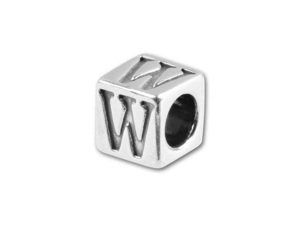 This quality sterling silver alphabet bead features the letter W engraved into four sides. Made in the USA, this 4.5mm alphabet bead features a wonderful cube shape that will stand out in your designs. You can use the wide stringing hole with thicker stringing materials, too. 