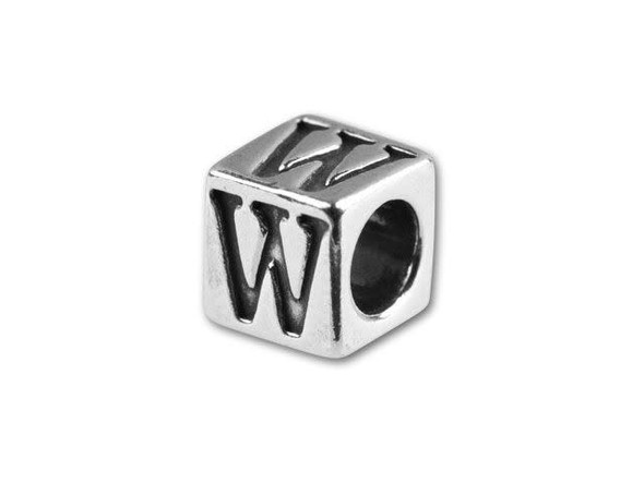 This quality sterling silver alphabet bead features the letter W engraved into four sides. Made in the USA, this 4.5mm alphabet bead features a wonderful cube shape that will stand out in your designs. You can use the wide stringing hole with thicker stringing materials, too. 