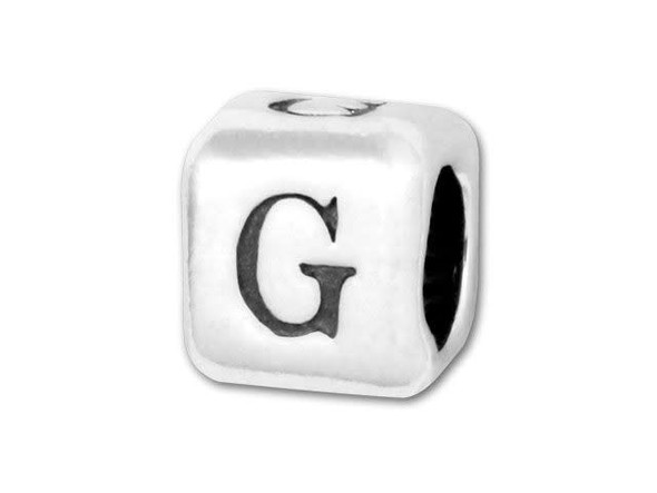 This quality sterling silver alphabet bead features the letter G printed on four sides. Made in the USA, this 4.5mm alphabet bead has a 3mm hole and is wonderful for beaded baby name bracelets, jewelry made with silver charms, and graduation jewelry and other items commemorating special events. This alphabet bead is among the finest quality you will find anywhere. The brilliant silver shine will complement any color palette.