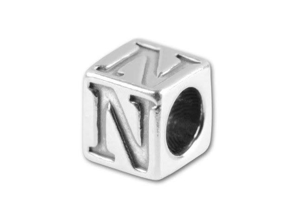 Spell out your name and favorite phrases with this sterling silver 5.6mm alphabet bead featuring the letter N. These alphabet beads allow you to completely personalize all of your jewelry designs and the bright sterling silver ensures they will look and feel high quality. The letter appears on four sides of the bead, so it's sure to be visible at all times. Whether you're spelling nerd, Nancy or Nebraska, this is the bead you need.