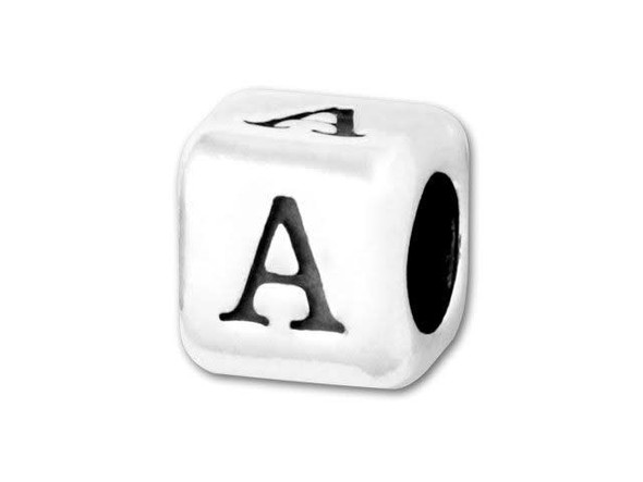 This quality sterling silver alphabet bead features the letter A printed on four sides. Made in the USA, this 4.5mm alphabet bead has a 3mm hole and is wonderful for beaded baby name bracelets, jewelry made with silver charms, and graduation jewelry and other items commemorating special events. This alphabet bead is among the finest quality you will find anywhere. The brilliant silver shine will complement any color palette.