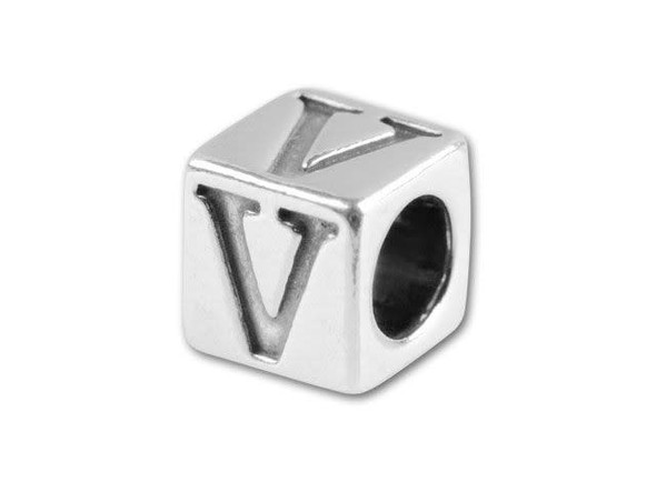 Spell out your name and favorite phrases with this sterling silver 5.6mm alphabet bead featuring the letter V. This alphabet bead allows you to completely personalize all of your jewelry designs and the bright sterling silver ensures it will look and feel high-quality. The letter appears on four sides of the bead, so it's sure to be visible at all times. Whether you're spelling victory, Victoria or Vermont, this is the bead you need.