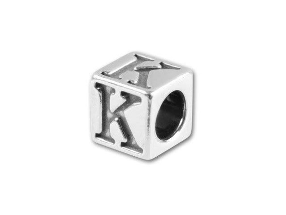 Sterling Silver 4.5mm Alphabet Bead - K