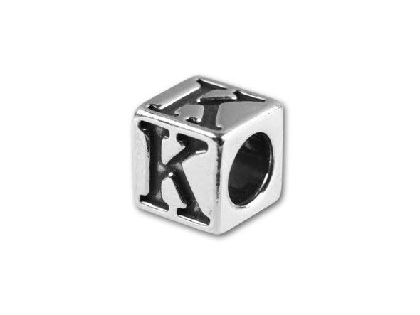 Sterling Silver 4.5mm Alphabet Bead - K