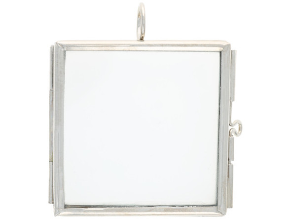 Silver Plated Locket Pendant, Hinged, Square, 1.5" (Each)