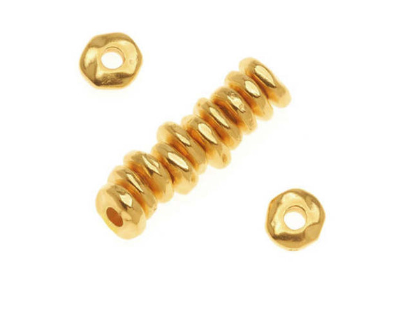 Metal Spacer Bead, Nugget Heishe 7mm Gold Plated, By TierraCast