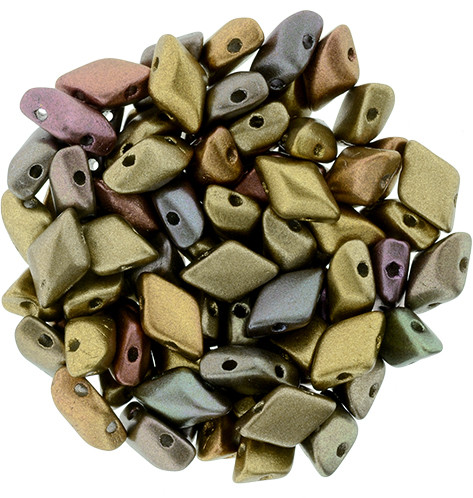 Matubo GemDuo 8x5mm 2-Hole Bead Matte - Metallic Gold Copper Iris (2.5-Inch Tube)