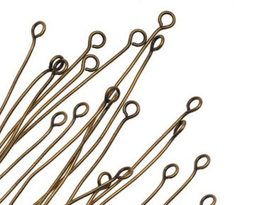 Antique Brass Eye Pin - 0.024"/0.65mm/22GA 2.6mmOD - 2" (20 Pieces)