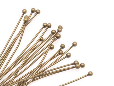 Antique Brass Ball Pin with 2mm Ball - 0.028"/0.7mm/21GA - 3" (20 Pieces)