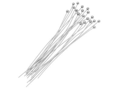 Silver Plated Ball Pin with 2mm Ball - 0.025"/0.6mm/22GA - 3" (20 Pieces)