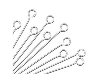 Silver Plated Eye Pin - 0.028"/0.7mm/21GA - 1 1/2" (20 Pieces)