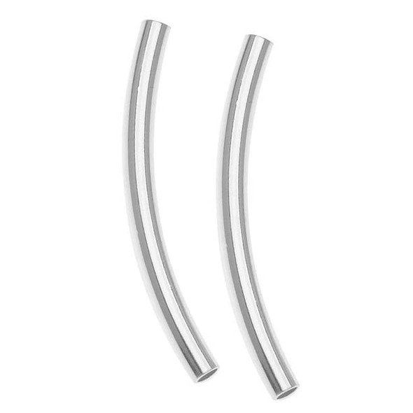 Sterling Silver 2 x 25mm Curved Tube Bead (1 Pair)