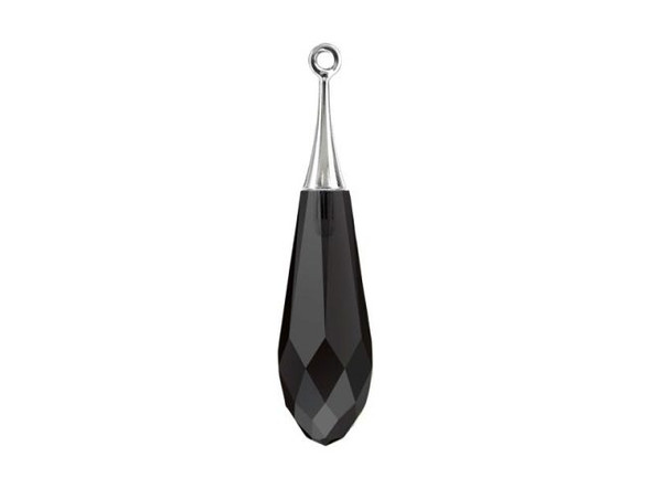 PRESTIGE Crystal Pure Drop Pendant w Cap, 21mm - Jet/ Rhodium (Each)