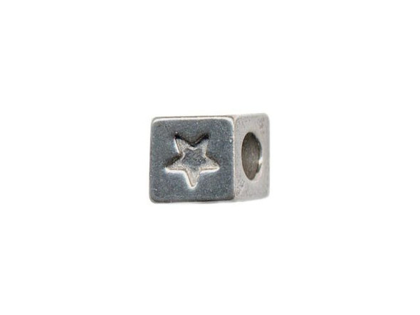Antiqued Pewter Plated Bead, Cast, Cube, 7mm, Star (Each)