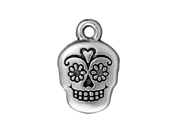 TierraCast Antiqued Silver Plated Charm, Calavera (ten)