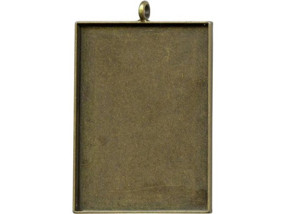 Antiqued Brass Plated Bezel Cup, Rectangle, 38x27mm, 1 Loop (12 Pieces)