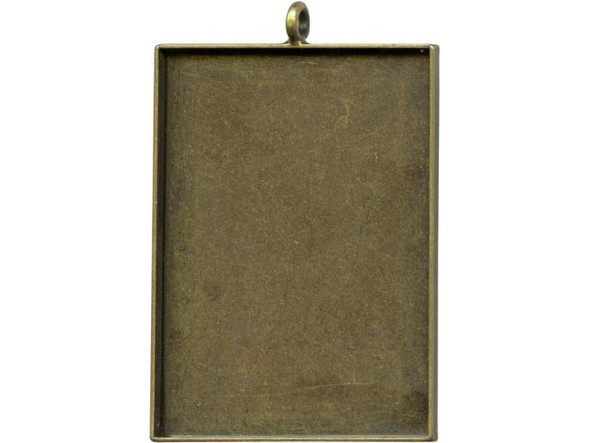 Antiqued Brass-Plated Rectangle Bezel Cup, 38x27mm with Loop