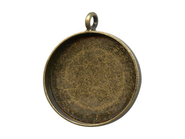 Antiqued Brass Plated Steel Bezel Cup, Round, 20mm, 1 Loop (12 Pieces)